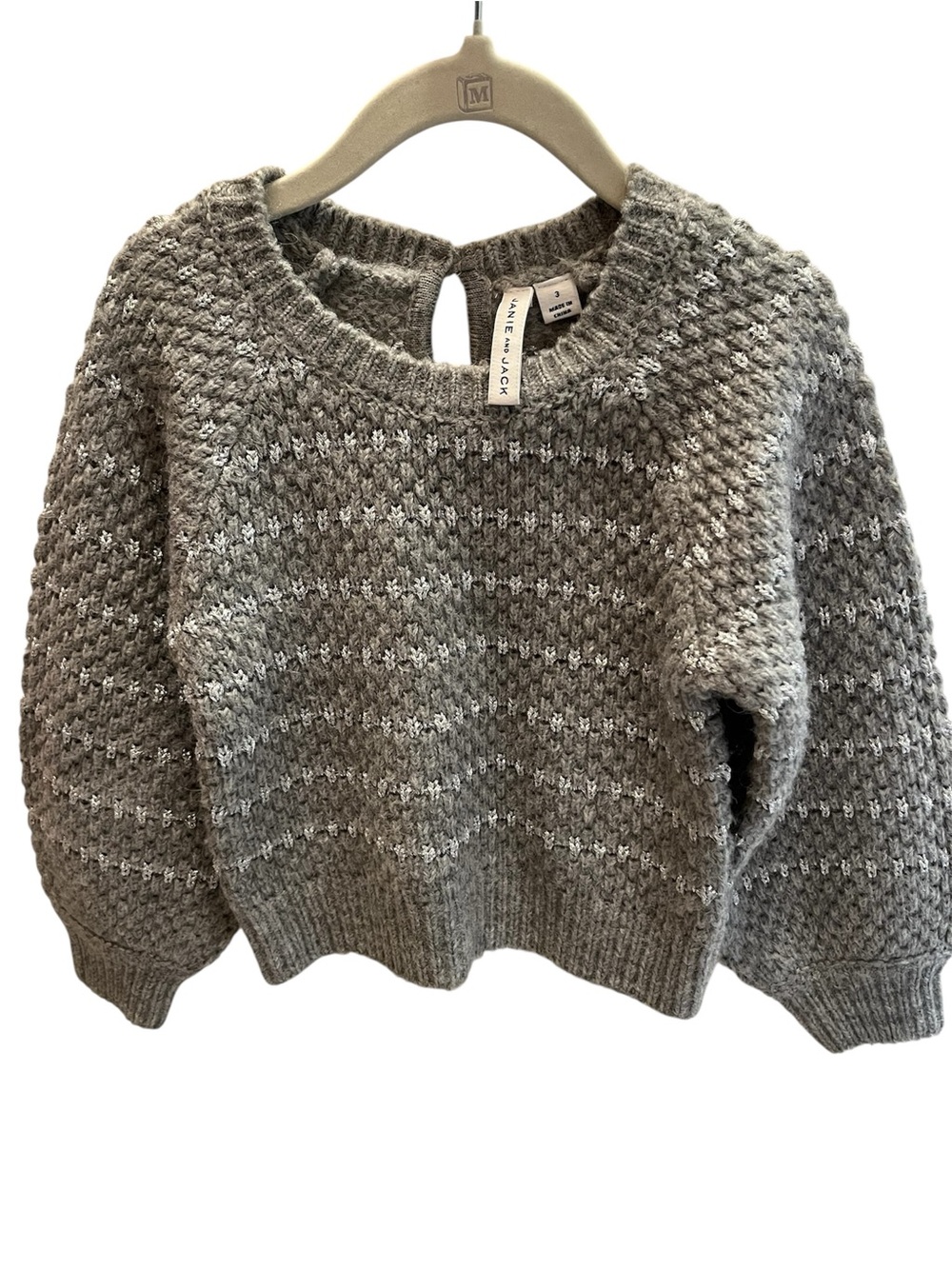 Janie and Jack Gray Metallic Knit Sweater Keyhole Back Balloon Sleeve 3T EUC